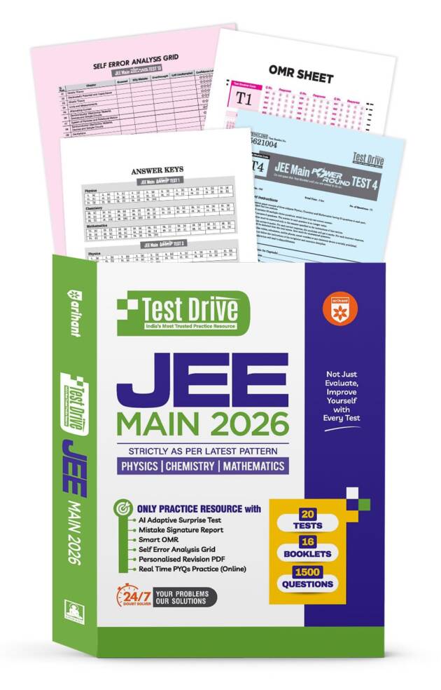 Arihant Test Drive JEE Main Exam 2026 | Physics, Chemistry and Mathematics | 20 Full-Length Tests with 16 Booklets & 1500 Questions | Based on Latest ... PDF, Online PYQs Practice | English Medium