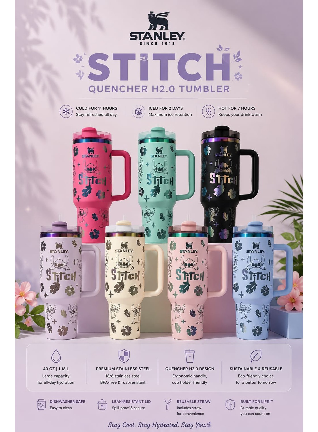 Stanley The Quencher 2.0 Stitch Premium Stainless Steel Flowstate Tumbler | 1.18 L (40 oz)